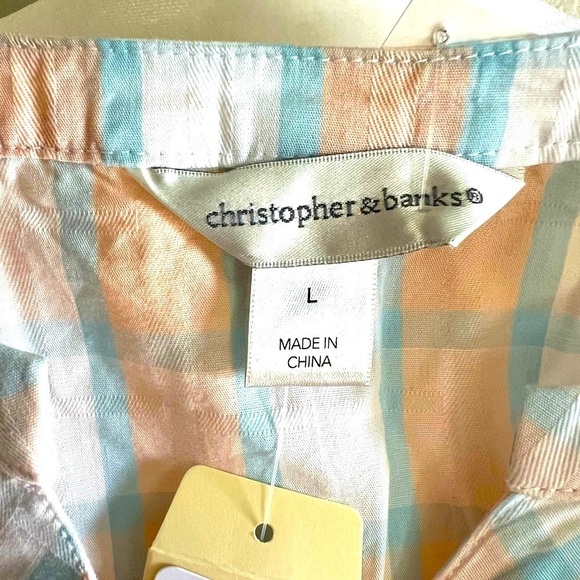 Christopher & Banks plaid pastel three bottom placket front cotton blouse Size L - Picture 11 of 14